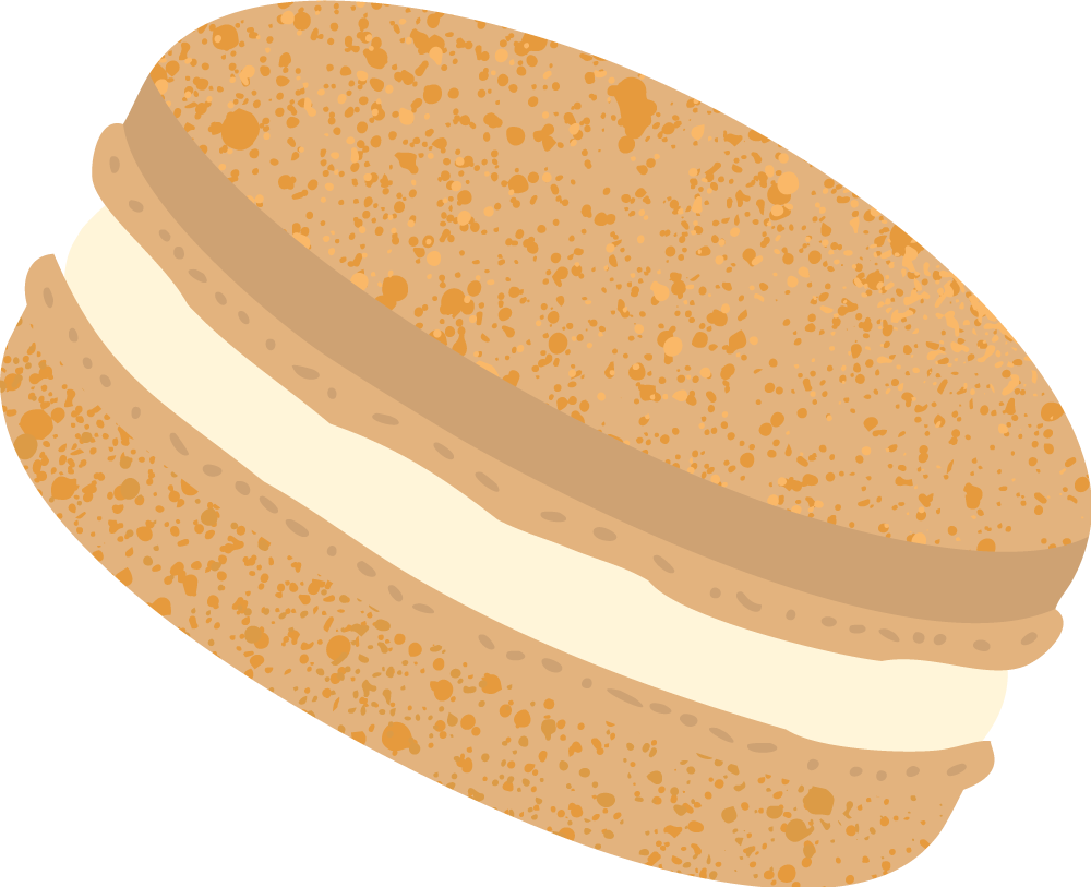 Illustration of Ginger Elizabeth Chocolates Snickerdoodle macaron.